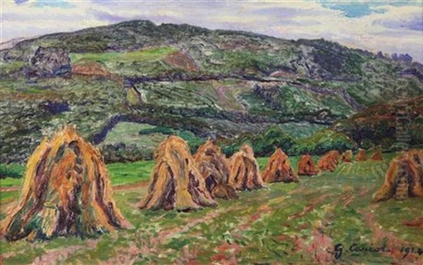 Haystacks At Moisson Oil Painting by Gustave Camille Gaston Cariot