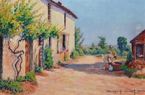 Cour De Ferme Ensoleillee Oil Painting by Gustave Camille Gaston Cariot