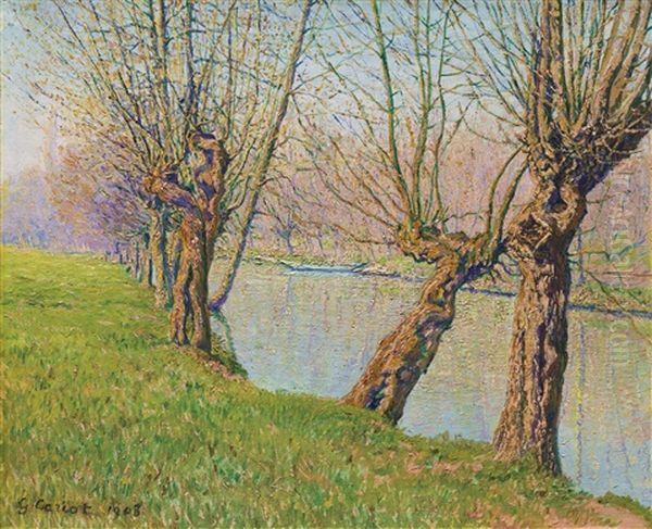 Les Saules Au Bord De La Riviere Oil Painting by Gustave Camille Gaston Cariot