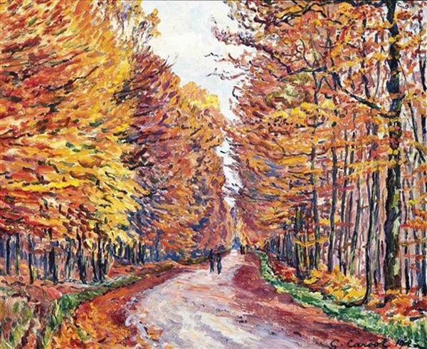 Georgenborn, La Route De Wiesbaden En Foret, Automne Oil Painting by Gustave Camille Gaston Cariot