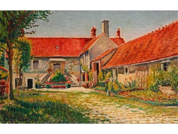 A Courtyard Garden Oil Painting by Gustave Camille Gaston Cariot