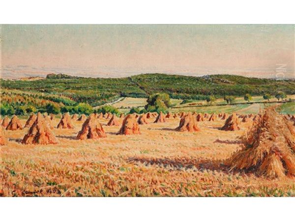 A Field Of Haystacks Oil Painting by Gustave Camille Gaston Cariot