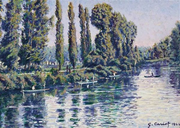 Rameurs Sur La Riviere Oil Painting by Gustave Camille Gaston Cariot