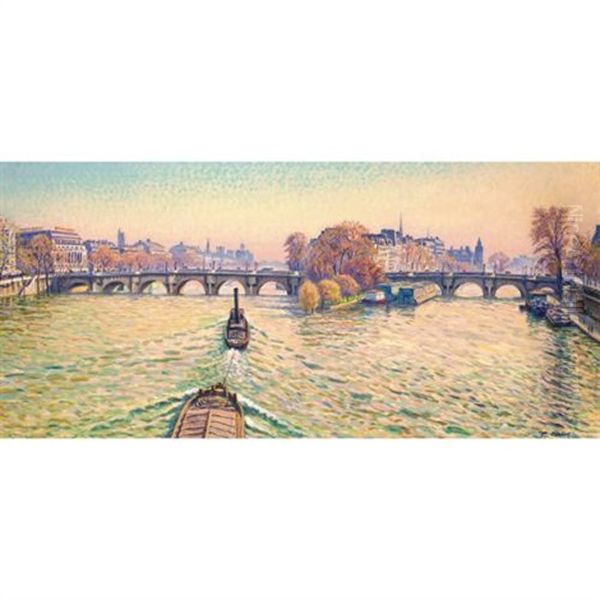 Remorqueur Sur La Seine Oil Painting by Gustave Camille Gaston Cariot