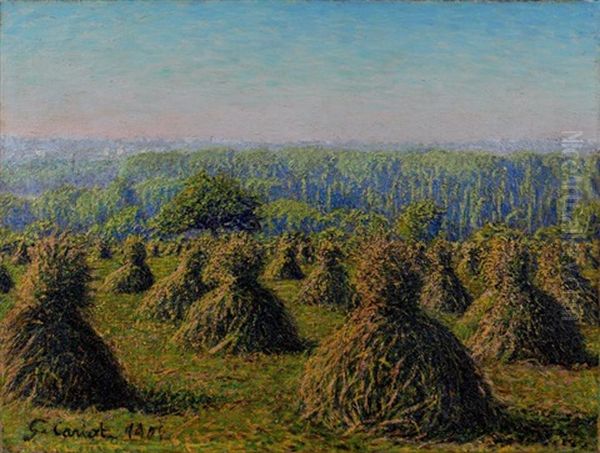 Les Meules De Foin Oil Painting by Gustave Camille Gaston Cariot