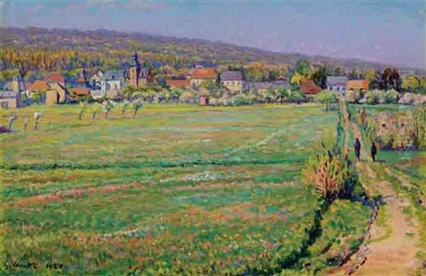 Vue De Village Oil Painting by Gustave Camille Gaston Cariot