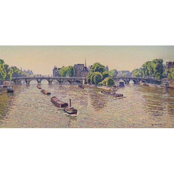 Le Pont-neuf A Paris Oil Painting by Gustave Camille Gaston Cariot