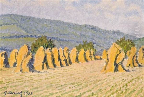 Moisson A Georgenborn, Au Fond Le Hansenkopf Oil Painting by Gustave Camille Gaston Cariot