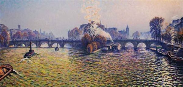 Pont-neuf, Automne, Bateaux-lavoir Oil Painting by Gustave Camille Gaston Cariot