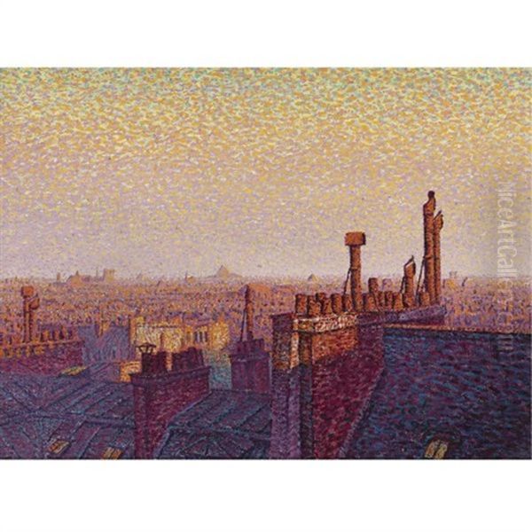 Les Toits De Paris, Coucher De Soleil Oil Painting by Gustave Camille Gaston Cariot