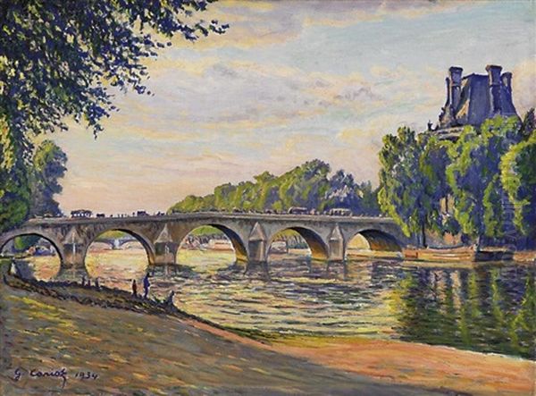 Die Pont Royal Uber Der Seine In Paris Oil Painting by Gustave Camille Gaston Cariot