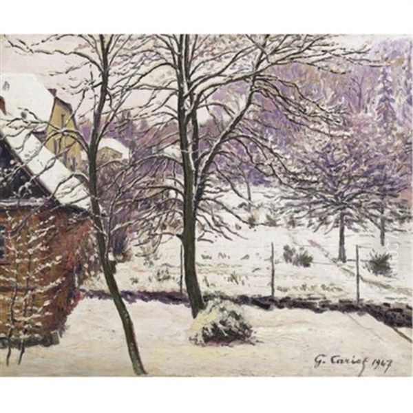 Jardin Sous La Neige Oil Painting by Gustave Camille Gaston Cariot