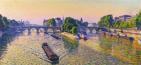 Le Pont-neuf, No. 3, Entre 7 Heures Et 8 Heures Oil Painting by Gustave Camille Gaston Cariot