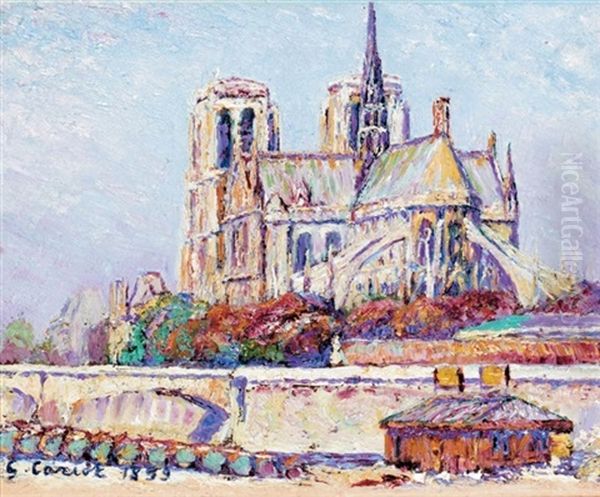 Etude De Notre-dame Et Les Heures Au Port Des Vins Oil Painting by Gustave Camille Gaston Cariot