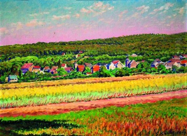 Vue De Village Oil Painting by Gustave Camille Gaston Cariot