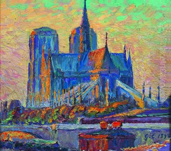 Notre-dame De Paris Vue Du Port Aux Vins Oil Painting by Gustave Camille Gaston Cariot