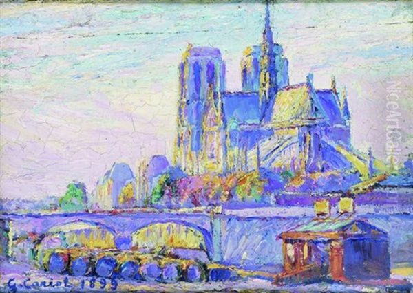 Paris, Notre-dame, Vue Du Port Aux Vins, 3 Heures 1/2 Apres-midi, Automne Oil Painting by Gustave Camille Gaston Cariot