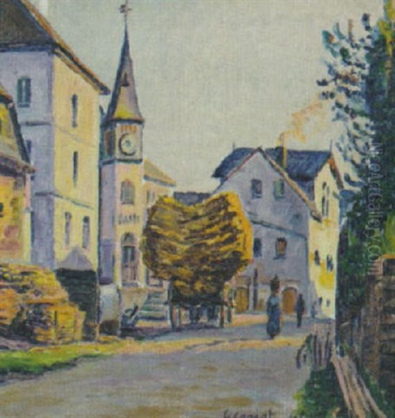 Village, La Charrette De Foin Oil Painting by Gustave Camille Gaston Cariot