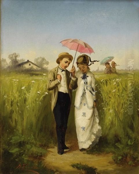 Untitled - Couple In A Field Oil Painting by Henry T. Cariss