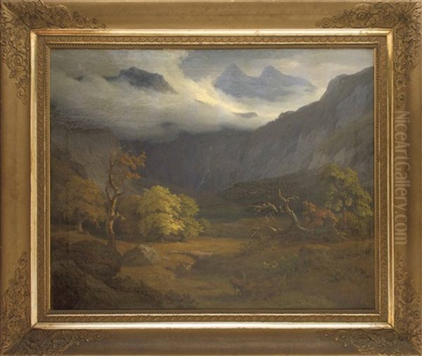 Hochalpental In Herbstlicher Stimmung Mit Blick Auf Den Nebelverhangenen Watzmann by Adolf Carl