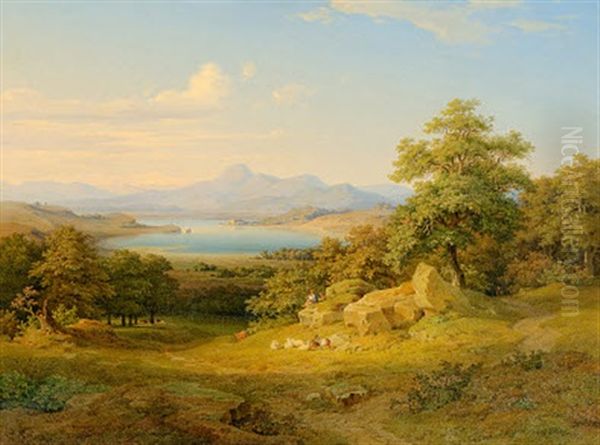 Sommerlandschaft Mit Jungem Hirten Oil Painting by Adolf Carl