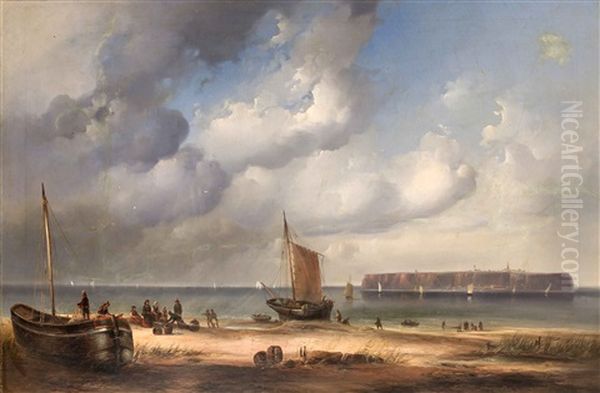 Helgoland, Von Der Sandinsel (dune) Aus Gesehen Oil Painting by Joseph Carl