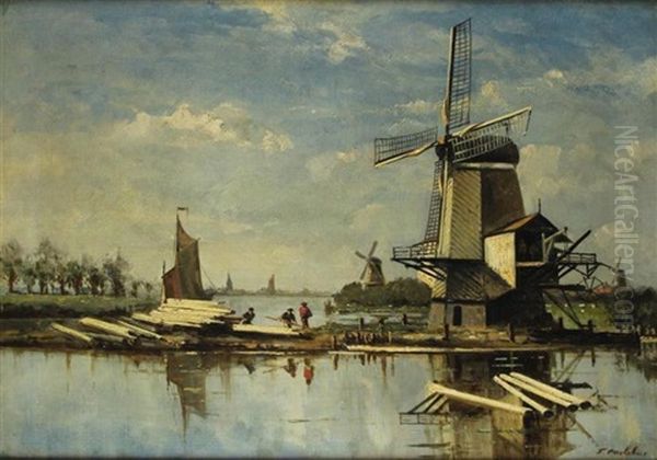 Windmill Oil Painting by Francois Carlebur II