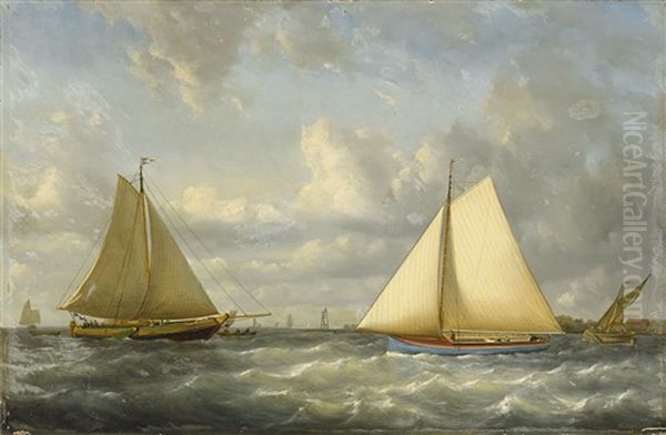 Marin Med Segelfartyg Oil Painting by Francois Carlebur II