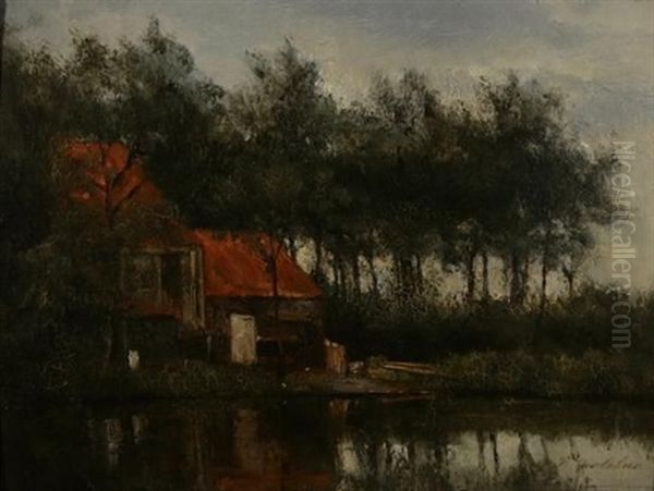 House By A Lake Oil Painting by Francois Carlebur II