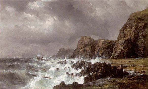 A Sailing Vessel In Distress In Heavy Weather Oil Painting by Francois Carlebur II