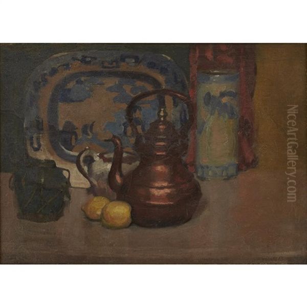 Still Life Of Copper Pot With Lemons Oil Painting by Arthur Beecher Carles