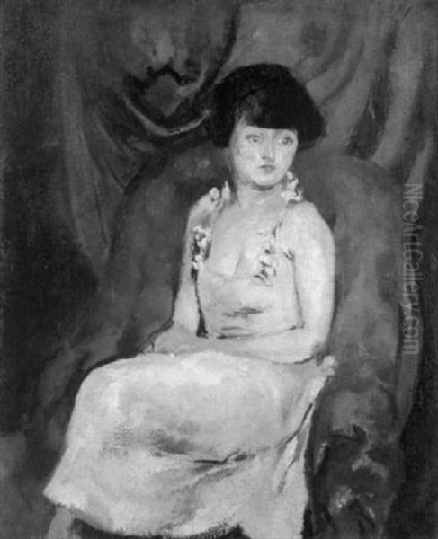 Portrait Of A Woman Seated Before A Velvet Drape Oil Painting by Arthur Beecher Carles