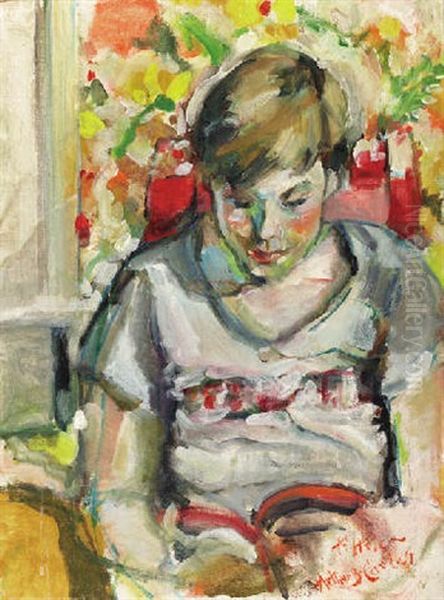 Young Child Reading Oil Painting by Arthur Beecher Carles