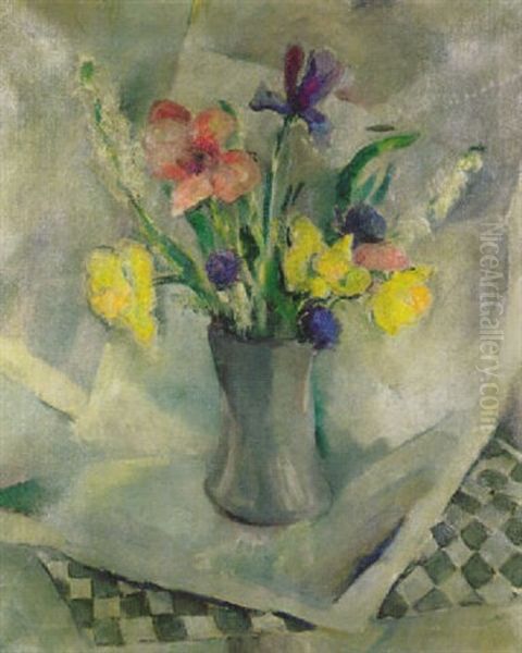 Mixed Flowers In A Blue Vase Oil Painting by Arthur Beecher Carles