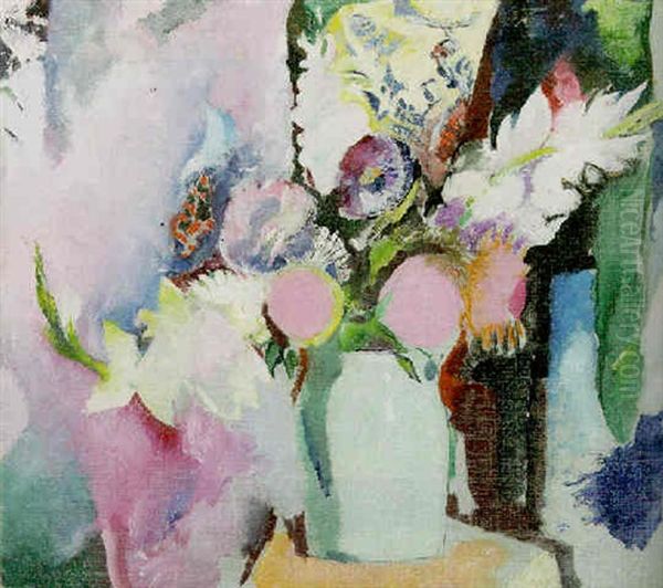 Still Life With Pansies And Gladiolas Oil Painting by Arthur Beecher Carles