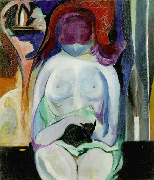 Woman Seated With A Cat Oil Painting by Arthur Beecher Carles