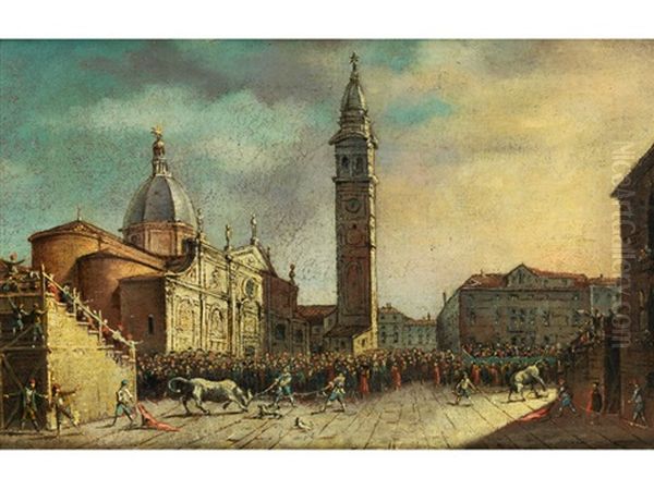 Stierkampf In Venedig Auf Dem Campo Santa Maria Formosa Oil Painting by Luca Carlevarijs