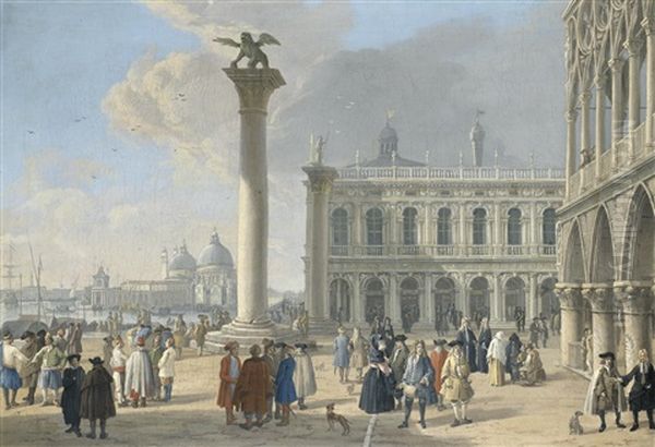 The Piazzetta, Venice, Looking Towards The Punta Della Dogana Oil Painting by Luca Carlevarijs