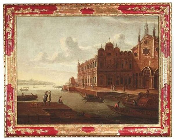 Venezianisches Capriccio Mit Der Ansicht Der Scuola Grande Di San Marco Und Der Basilica Dei Santi Giovanni E Paolo Oil Painting by Luca Carlevarijs