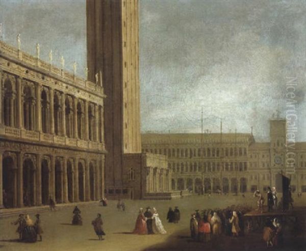 La Piazzetta Di Venezia Con Il Campanile E La Torre Dell'orologio Oil Painting by Luca Carlevarijs