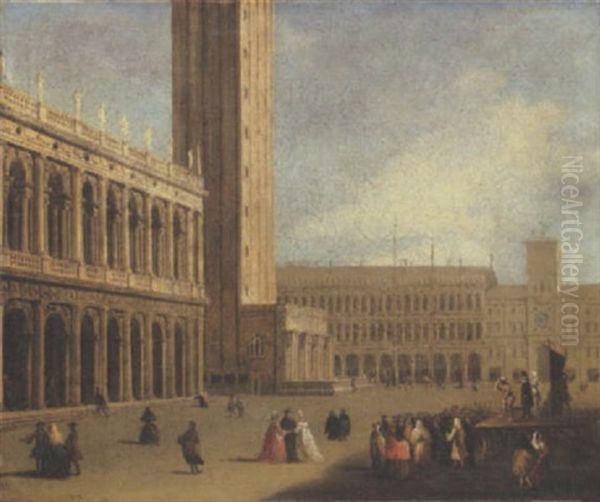 The Piazzetta Di San Marco, Venice, Looking North Towards The Torre Dell'orologio Oil Painting by Luca Carlevarijs