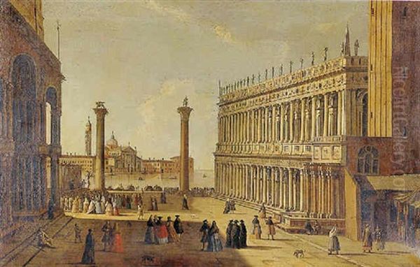 View Of The Piazzetta, Venice, With S. Giorgio Maggiore Seen In The Distance Oil Painting by Luca Carlevarijs