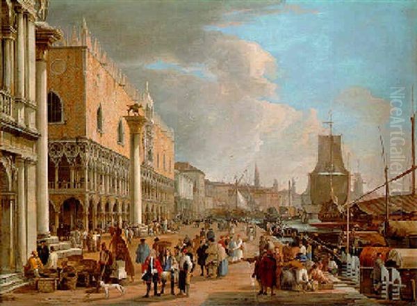 The Molo And The Riva Degli Schiavoni, Venice Oil Painting by Luca Carlevarijs