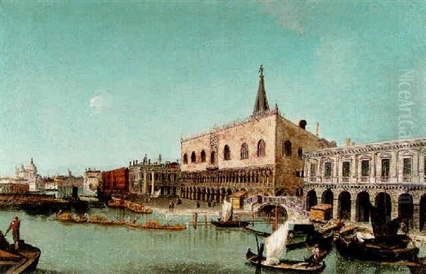 A View Of The Doge's Palace With Santa Maria Della Salute Oil Painting by Luca Carlevarijs