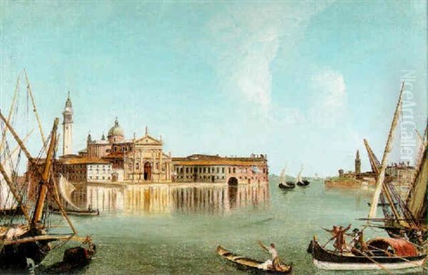 A View Of San Giorgio Maggiore With Fishing Smacks And Gondolas Oil Painting by Luca Carlevarijs