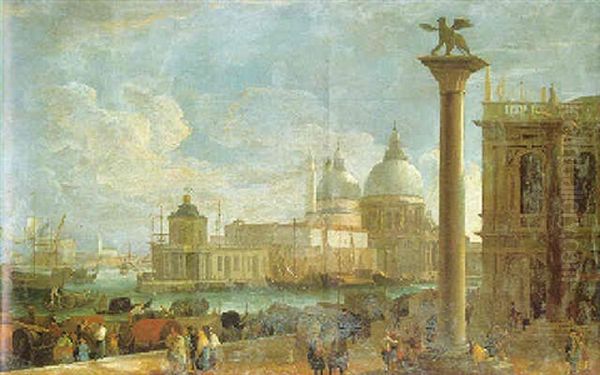 A View Of The Molo With The Dogana And Santa Maria Della Salute Oil Painting by Luca Carlevarijs