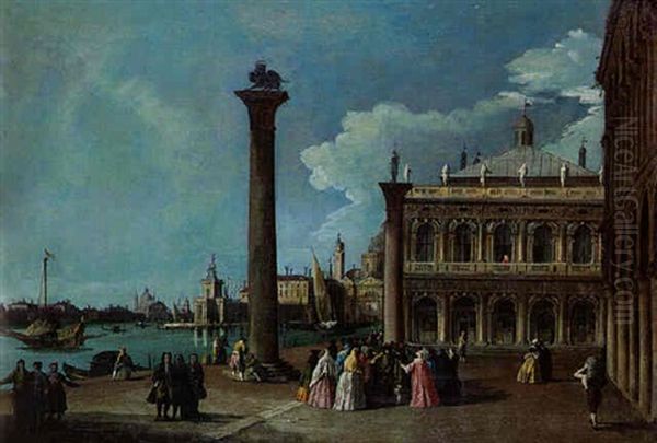 Personnages Sur Le Quai Des Esclavons A Venise Oil Painting by Luca Carlevarijs