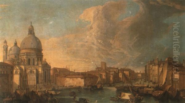 Venice, View Of The Grand Canal With Santa Maria Della Salute Oil Painting by Luca Carlevarijs