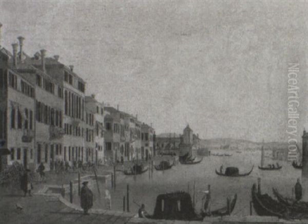 Numerous Figures On The Quayside Of An Island In The Venetian Lagoon Oil Painting by Luca Carlevarijs