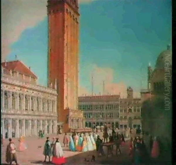 The Piazzetta, Venice, Lookingnorth-west, With The Libreria,the Campanile And The Corner Of San Marco, And More Oil Painting by Luca Carlevarijs